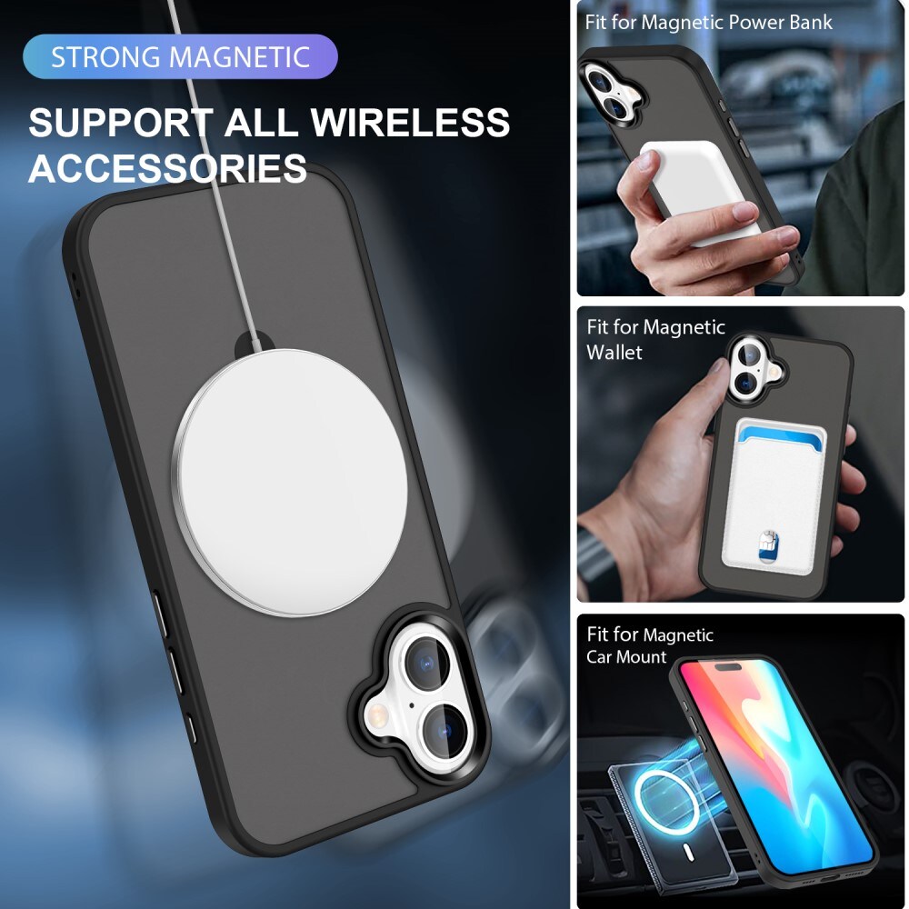 iPhone 16 Plus MagSafe hybridcover med stativfunktion, Sort