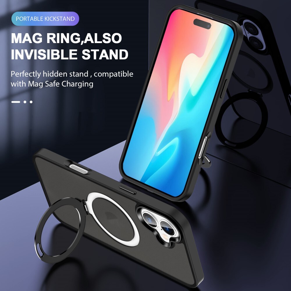 iPhone 16 Plus MagSafe hybridcover med stativfunktion, Sort