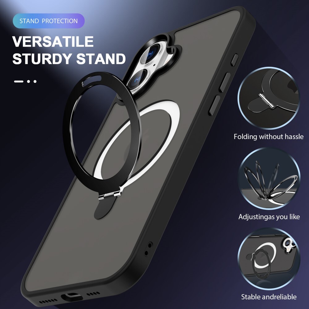 iPhone 16 Plus MagSafe hybridcover med stativfunktion, Sort