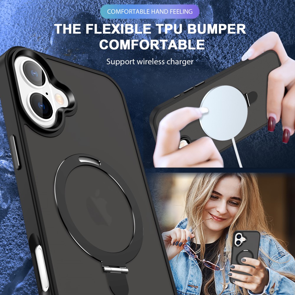 iPhone 16 Magnetic hybridcover med stativfunktion, Sort