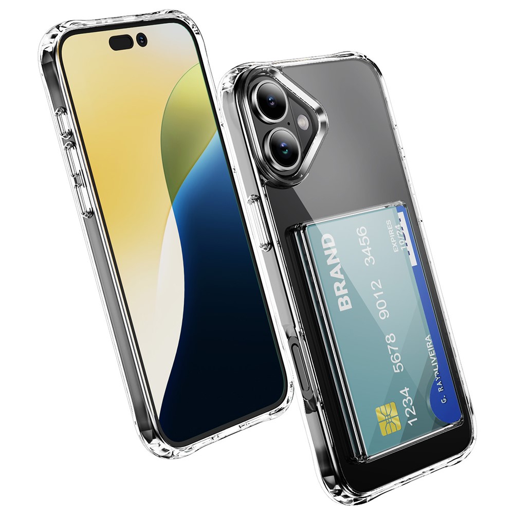 iPhone 16 Hybridcover med indbygget kortholder, Gennemsigtig