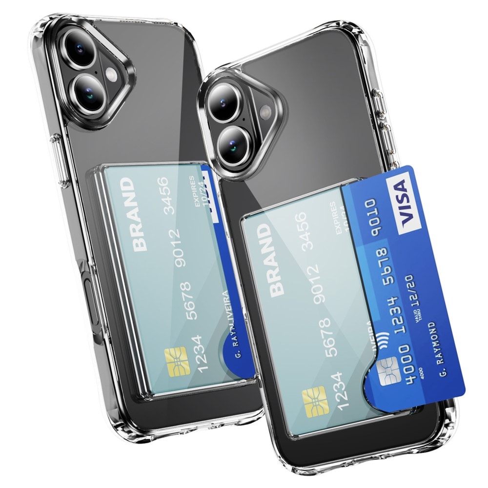 iPhone 16 Hybridcover med indbygget kortholder, Gennemsigtig