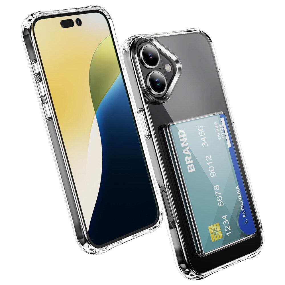 iPhone 16 Plus Hybridcover med indbygget kortholder, Gennemsigtig
