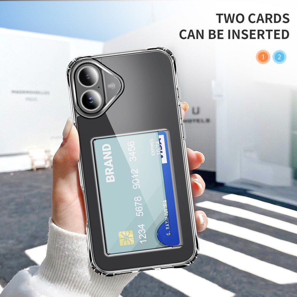 iPhone 16 Plus Hybridcover med indbygget kortholder, Gennemsigtig