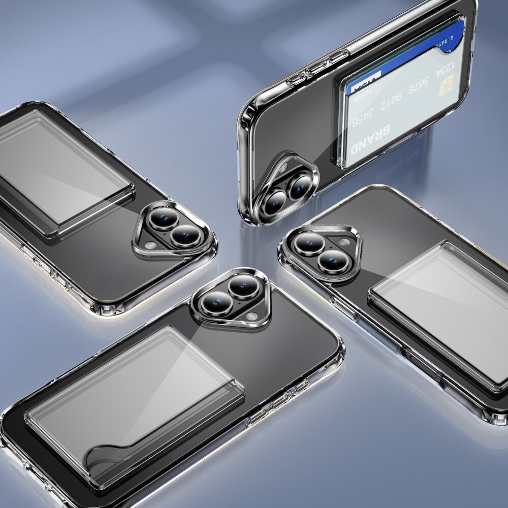 iPhone 16 Plus Hybridcover med indbygget kortholder, Gennemsigtig
