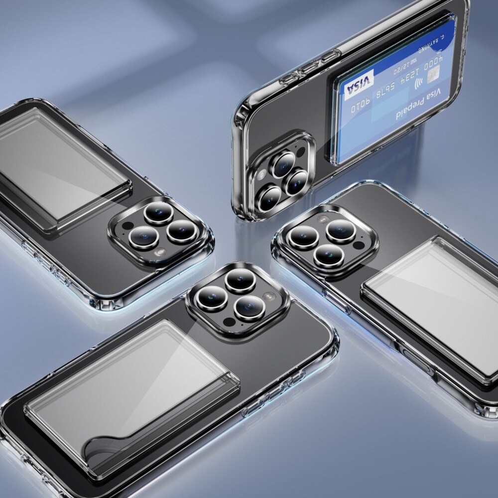 iPhone 16 Pro Hybridcover med indbygget kortholder, Gennemsigtig