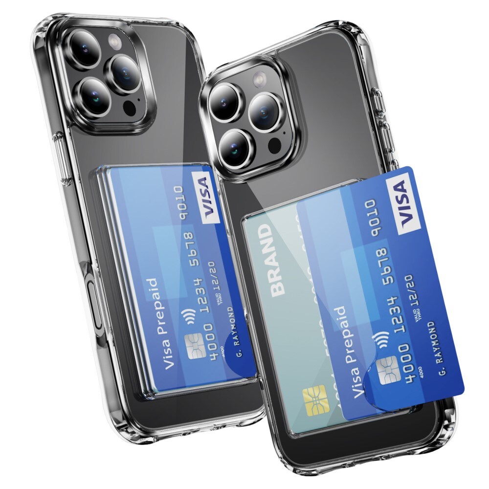 iPhone 16 Pro Max Hybridcover med indbygget kortholder, Gennemsigtig