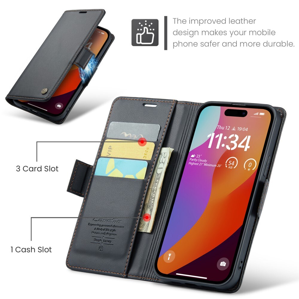iPhone 16 Pro Slankt RFID-pungetui, Sort