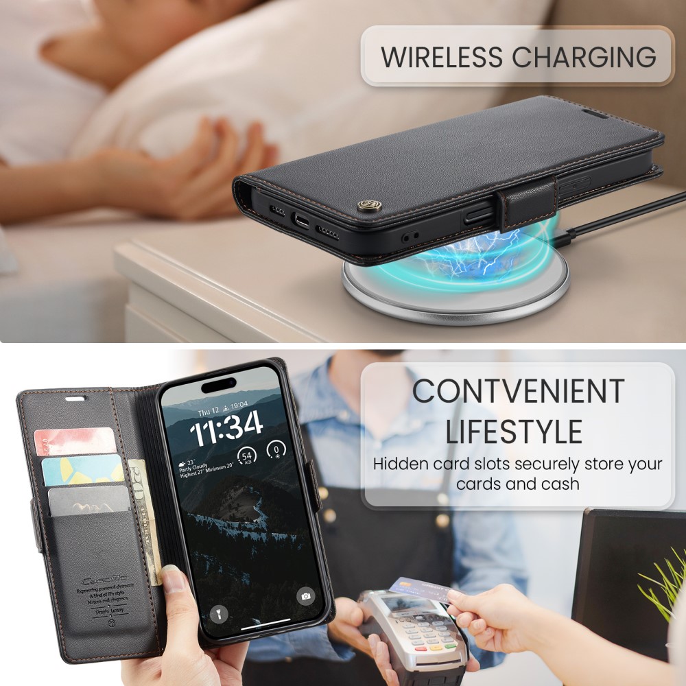 iPhone 16 Plus Slankt RFID-pungetui, Sort