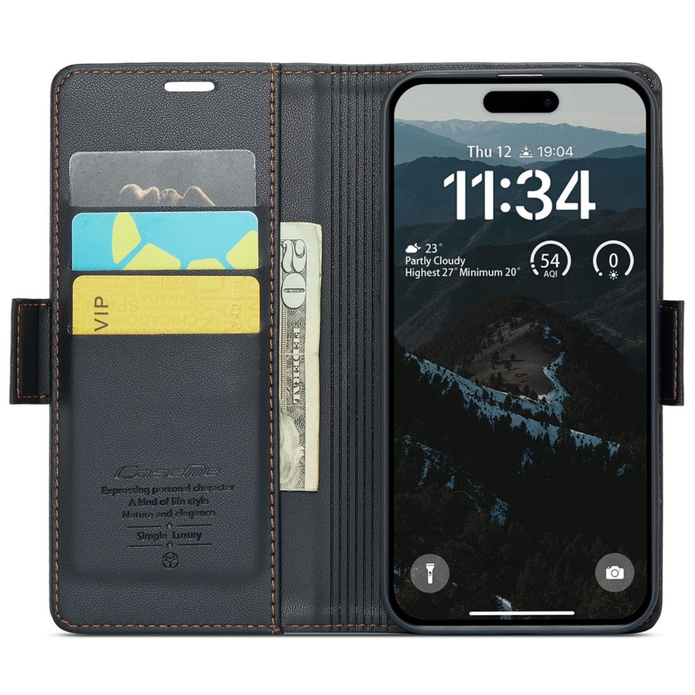 iPhone 16 Plus Slankt RFID-pungetui, Sort