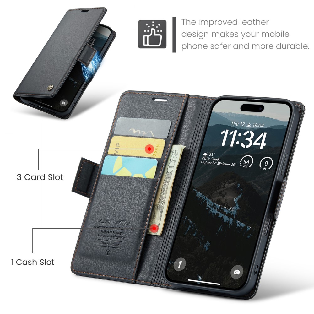 iPhone 16 Plus Slankt RFID-pungetui, Sort