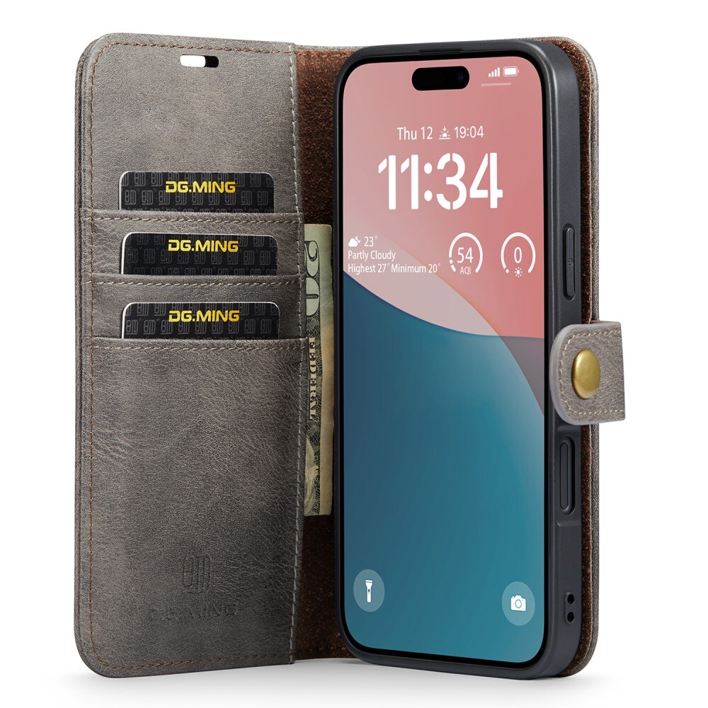 iPhone 16 Pungetui med aftageligt cover, Brown