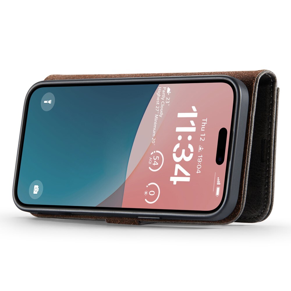 iPhone 16 Pungetui med aftageligt cover, Brown