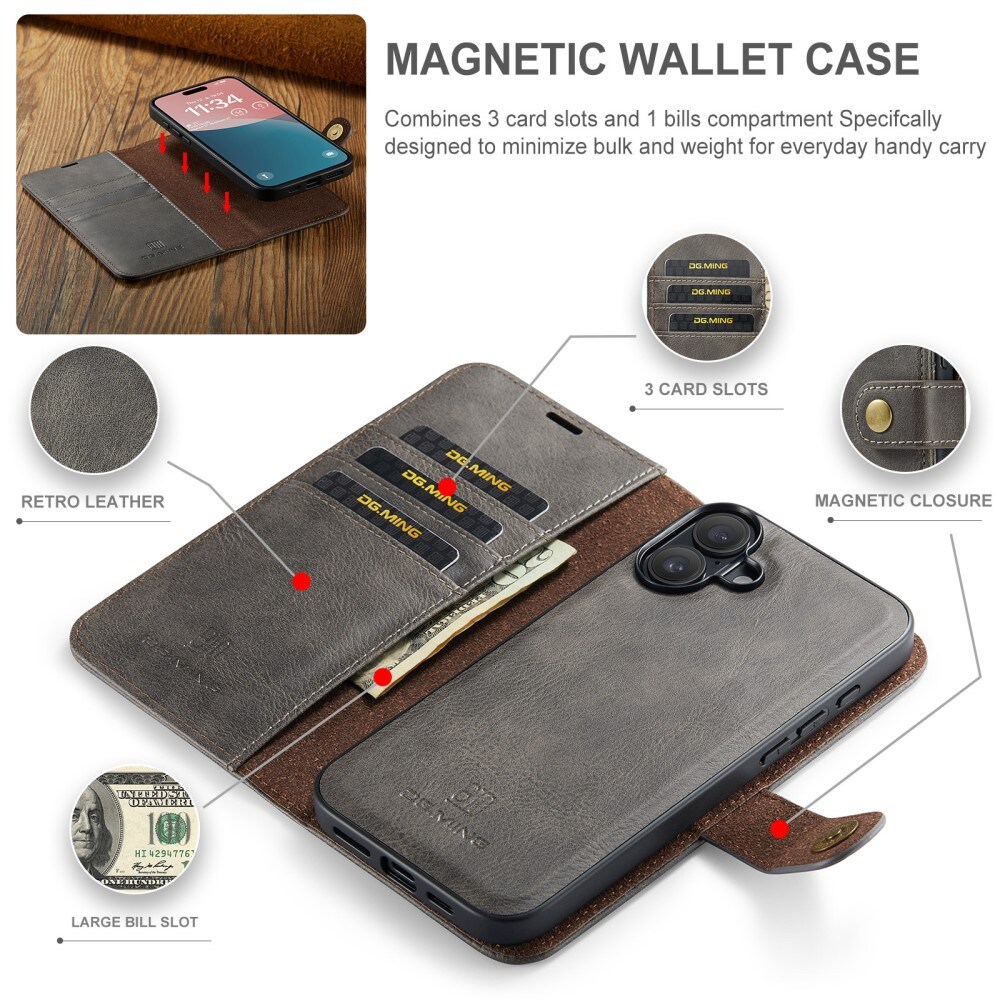 iPhone 16 Pungetui med aftageligt cover, Brown