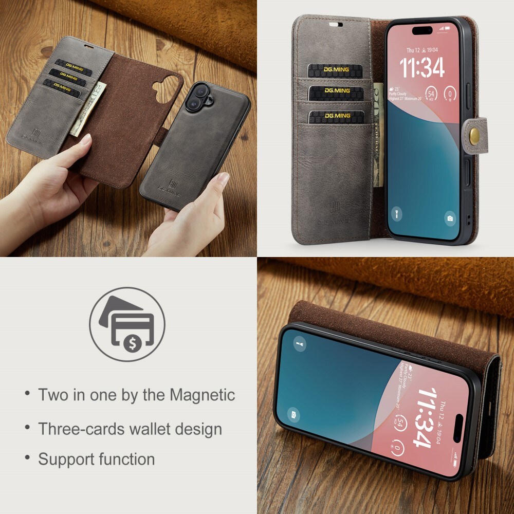iPhone 16 Pungetui med aftageligt cover, Brown