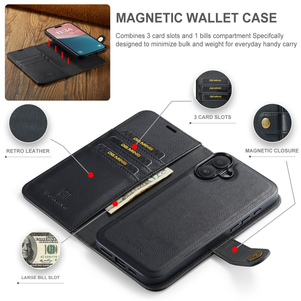iPhone 16 Pungetui med aftageligt cover, Black