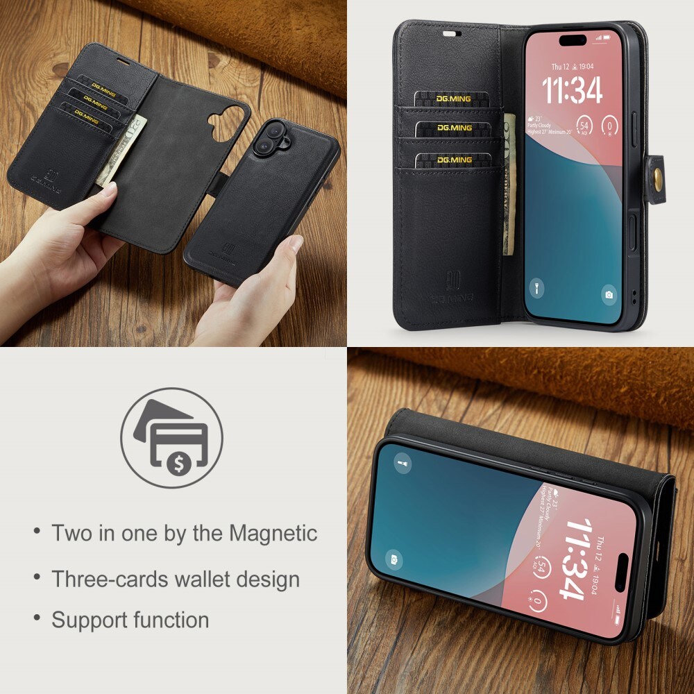 iPhone 16 Pungetui med aftageligt cover, Black