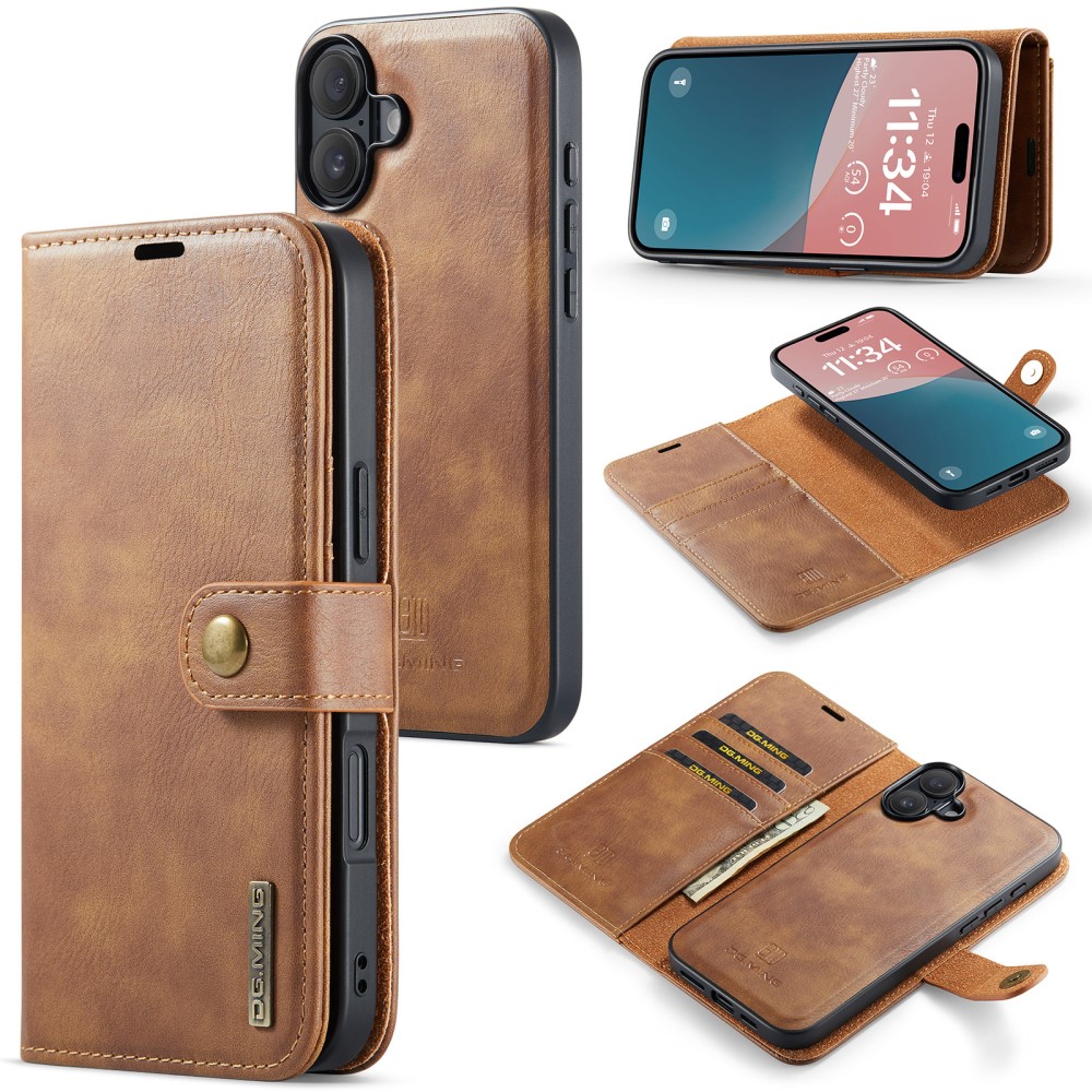 iPhone 16 Pungetui med aftageligt cover, Cognac