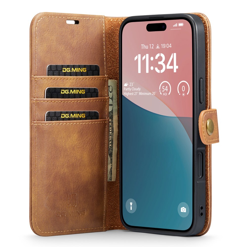 iPhone 16 Pungetui med aftageligt cover, Cognac