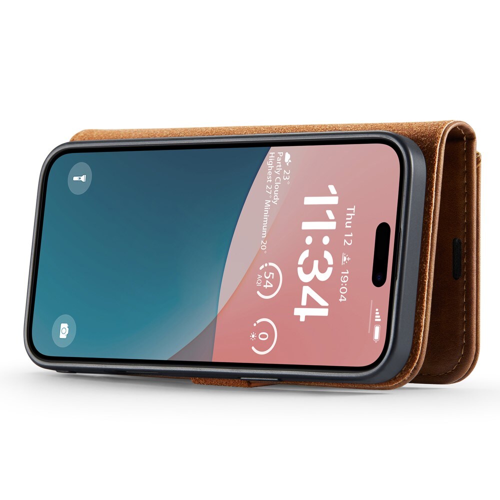 iPhone 16 Pungetui med aftageligt cover, Cognac