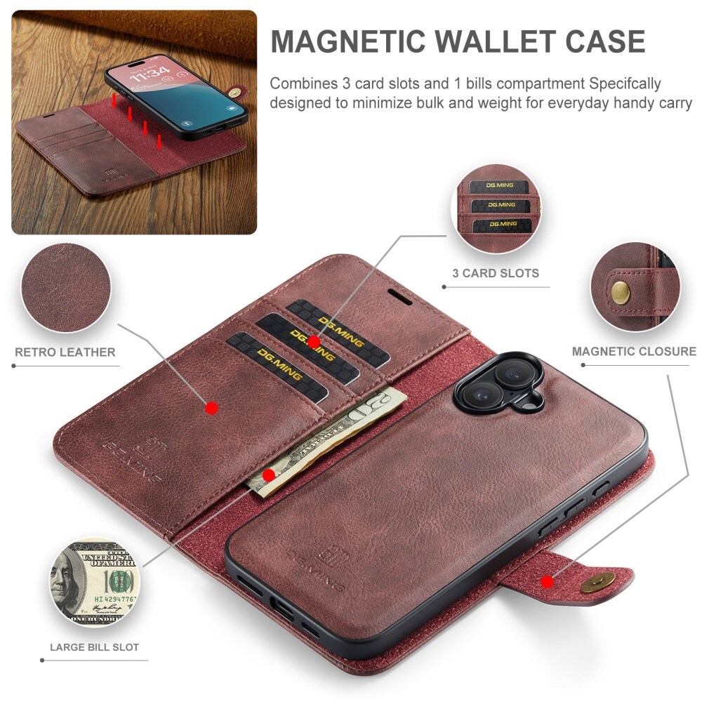 iPhone 16 Pungetui med aftageligt cover, Red