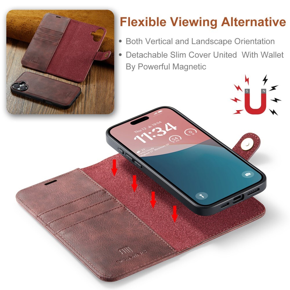 iPhone 16 Pungetui med aftageligt cover, Red