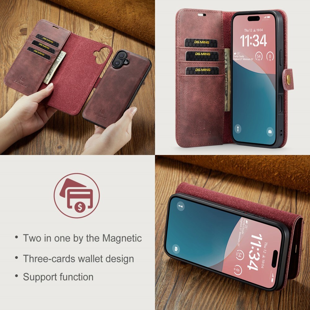 iPhone 16 Pungetui med aftageligt cover, Red