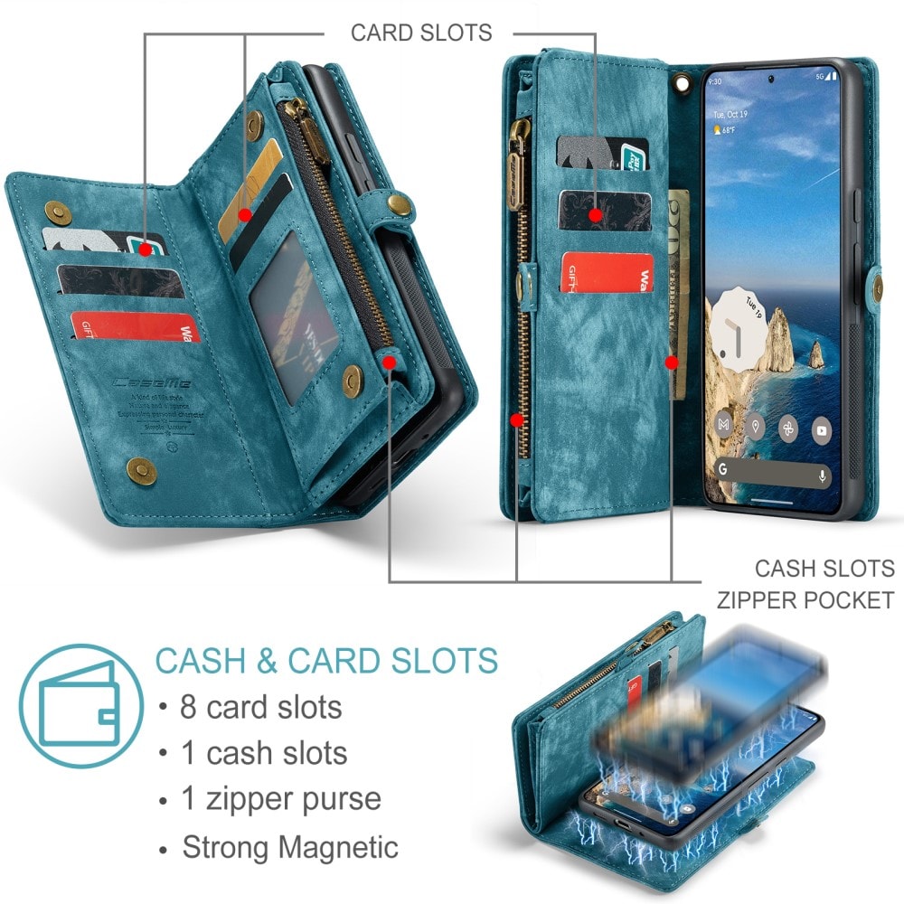 Google Pixel 9 Pro XL Rummeligt pungetui med mange kortholdere, Blå