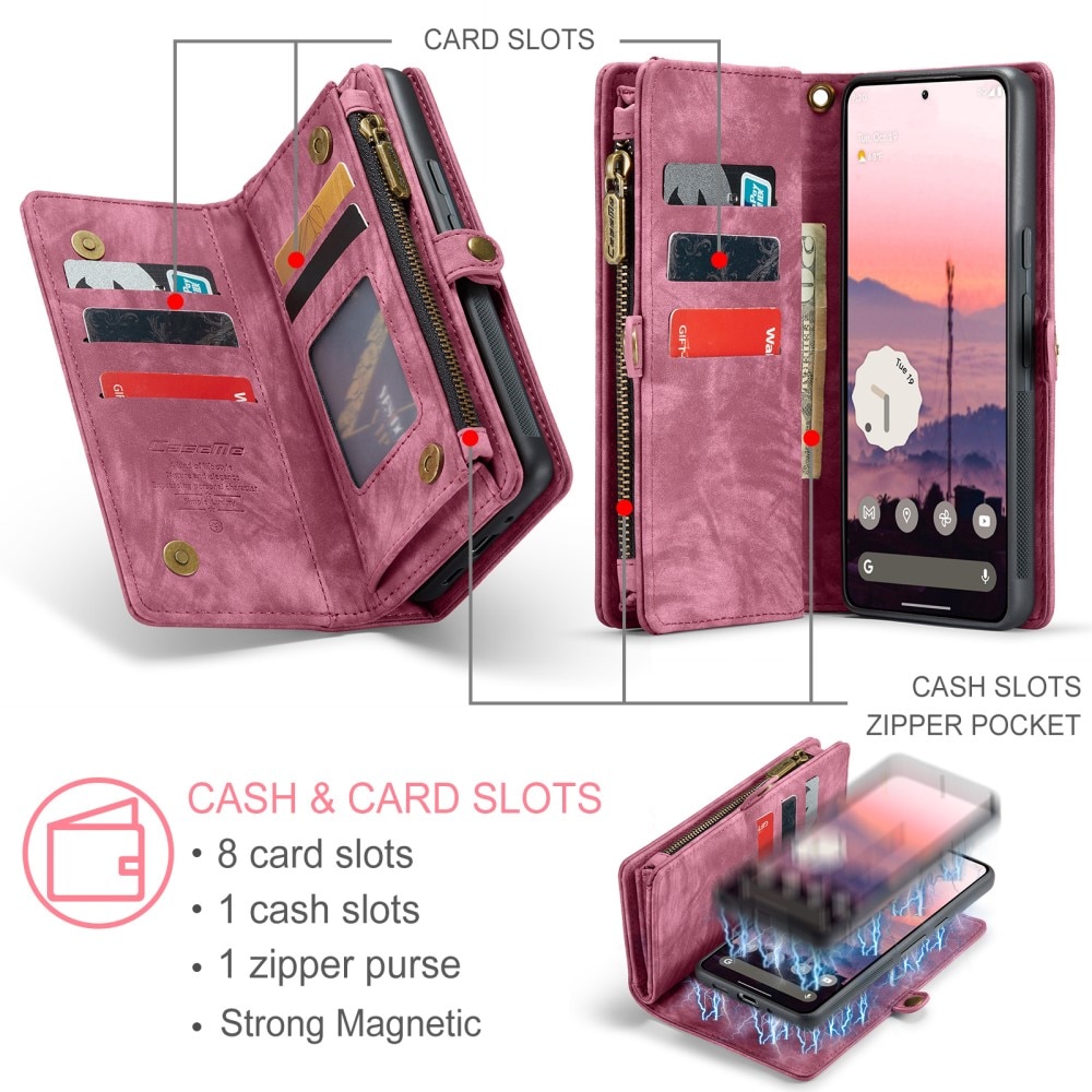 Google Pixel 9 Pro XL Rummeligt pungetui med mange kortholdere, Rød