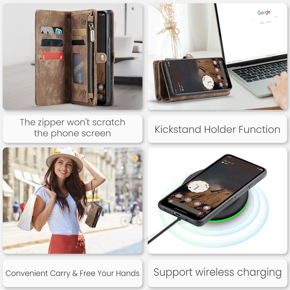 Google Pixel 9 Rummeligt pungetui med mange kortholdere, Brun