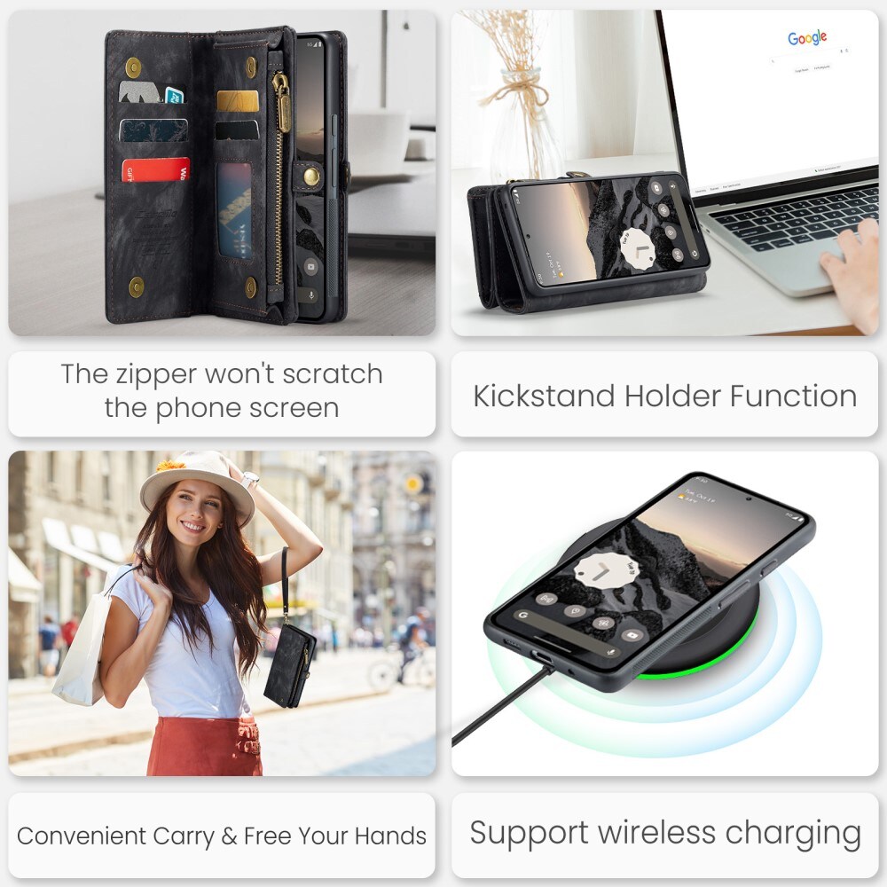 Google Pixel 9 Rummeligt pungetui med mange kortholdere, Grå