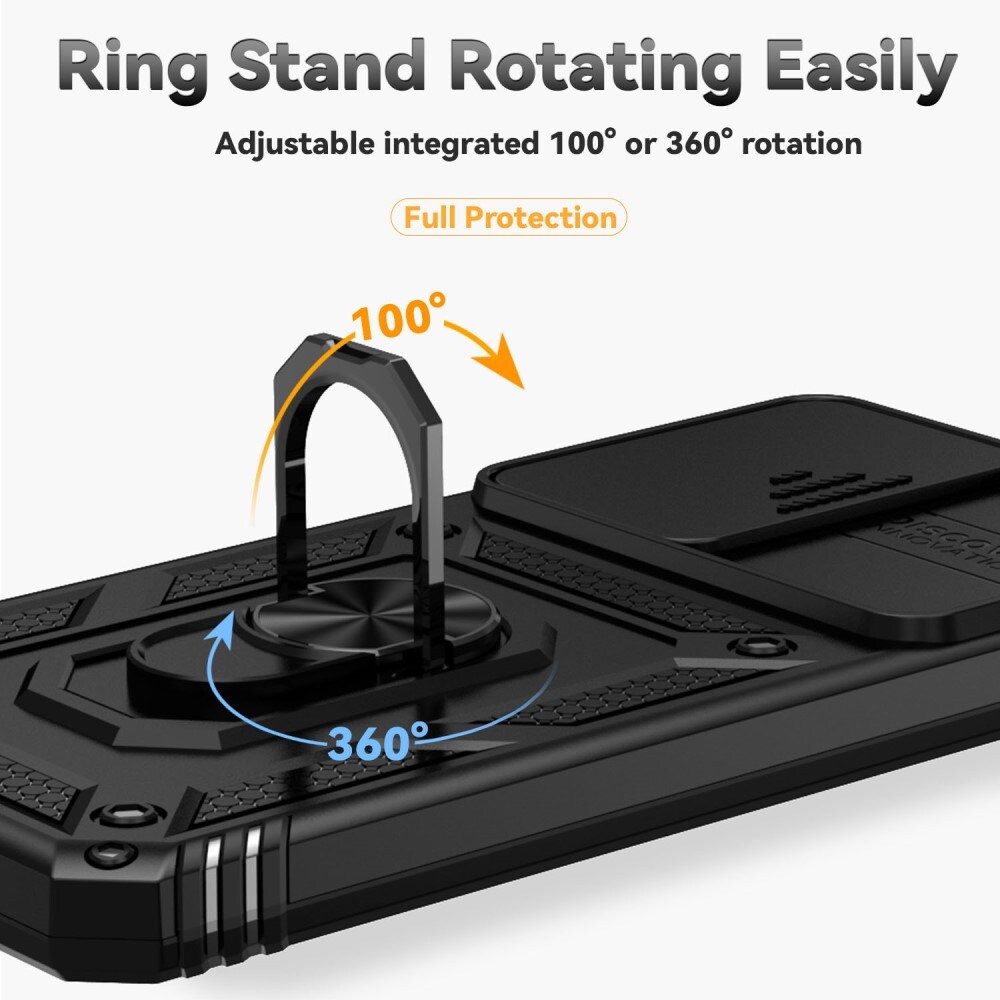 Samsung Galaxy S24 FE Cover med kamerabeskyttelse & fingerring, Sort