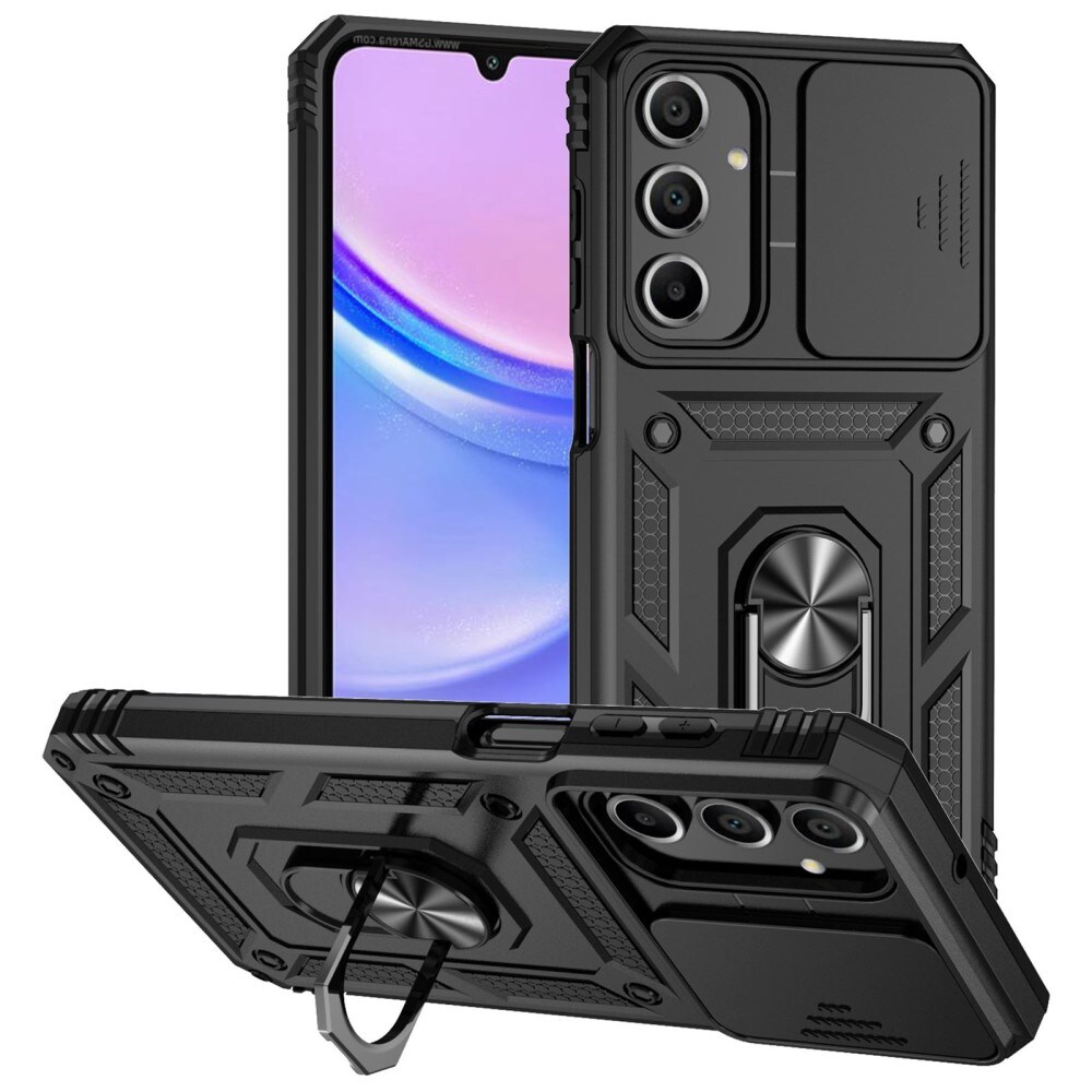 Samsung Galaxy A16 Cover med kamerabeskyttelse & fingerring, Sort