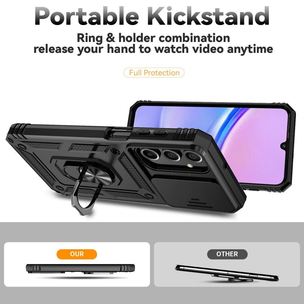 Samsung Galaxy A16 Cover med kamerabeskyttelse & fingerring, Sort
