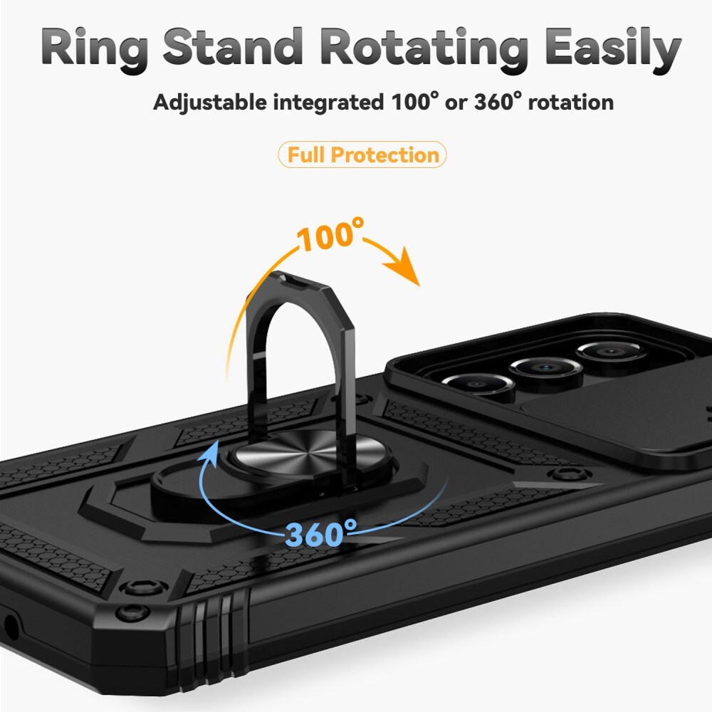 Samsung Galaxy A16 Cover med kamerabeskyttelse & fingerring, Sort