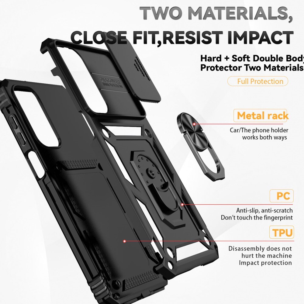 Samsung Galaxy A16 Cover med kamerabeskyttelse & fingerring, Sort