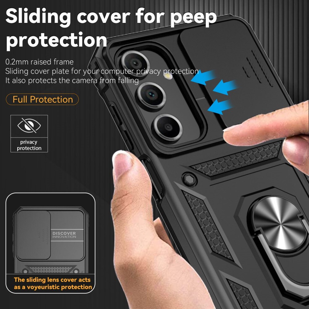 Samsung Galaxy A16 Cover med kamerabeskyttelse & fingerring, Sort