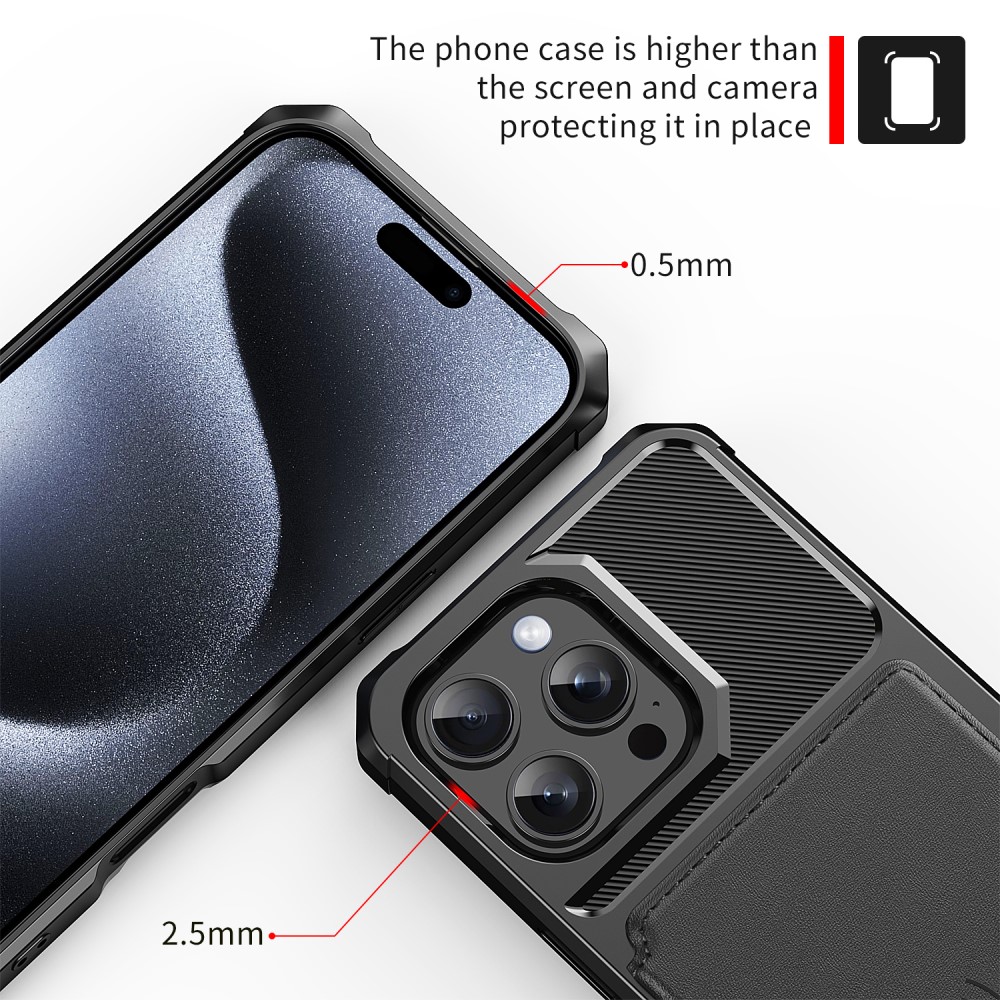 iPhone 16 Pro Max Stødsikkert mobilcover med pung, Sort