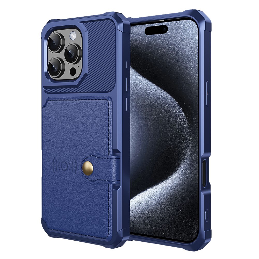 iPhone 16 Pro Max Stødsikkert mobilcover med pung, Blå