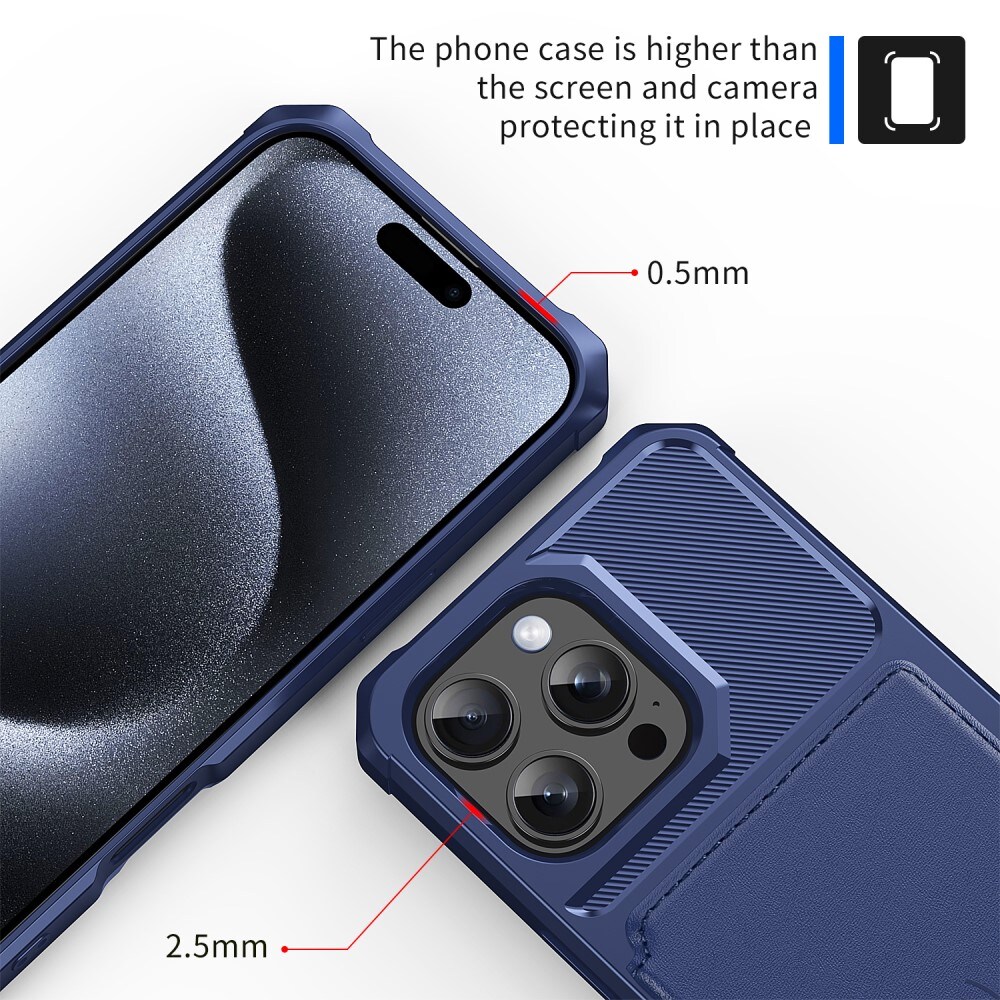 iPhone 16 Pro Max Stødsikkert mobilcover med pung, Blå