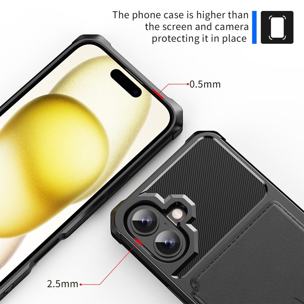 iPhone 16 Stødsikkert mobilcover med pung, Sort