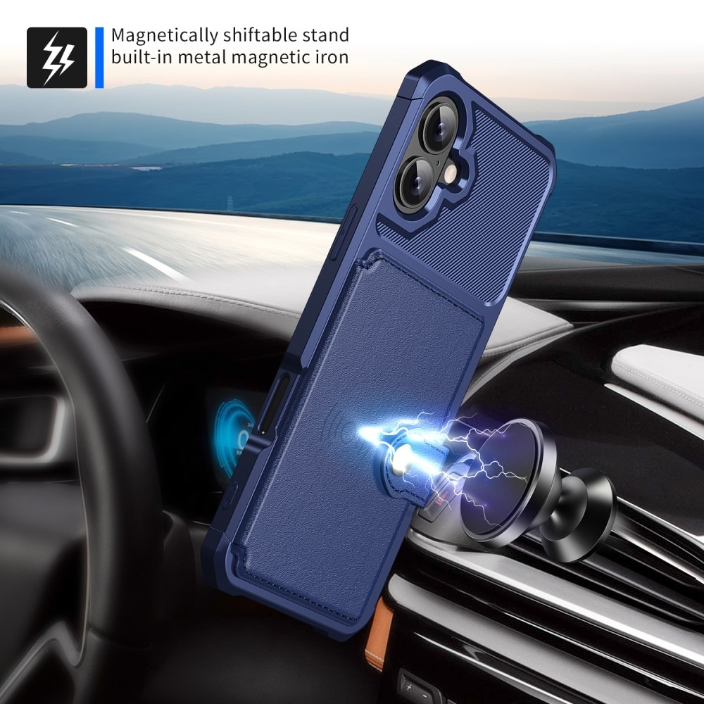 iPhone 16 Stødsikkert mobilcover med pung, Blå
