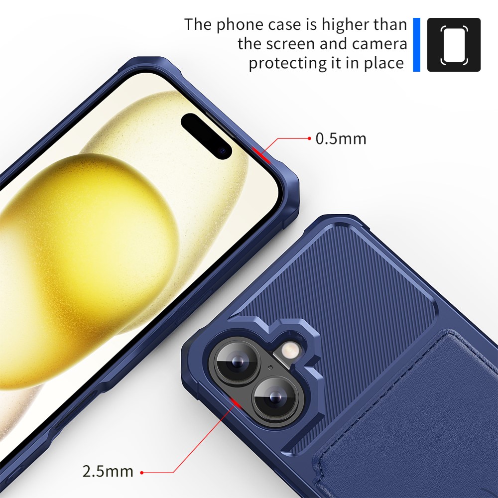 iPhone 16 Stødsikkert mobilcover med pung, Blå