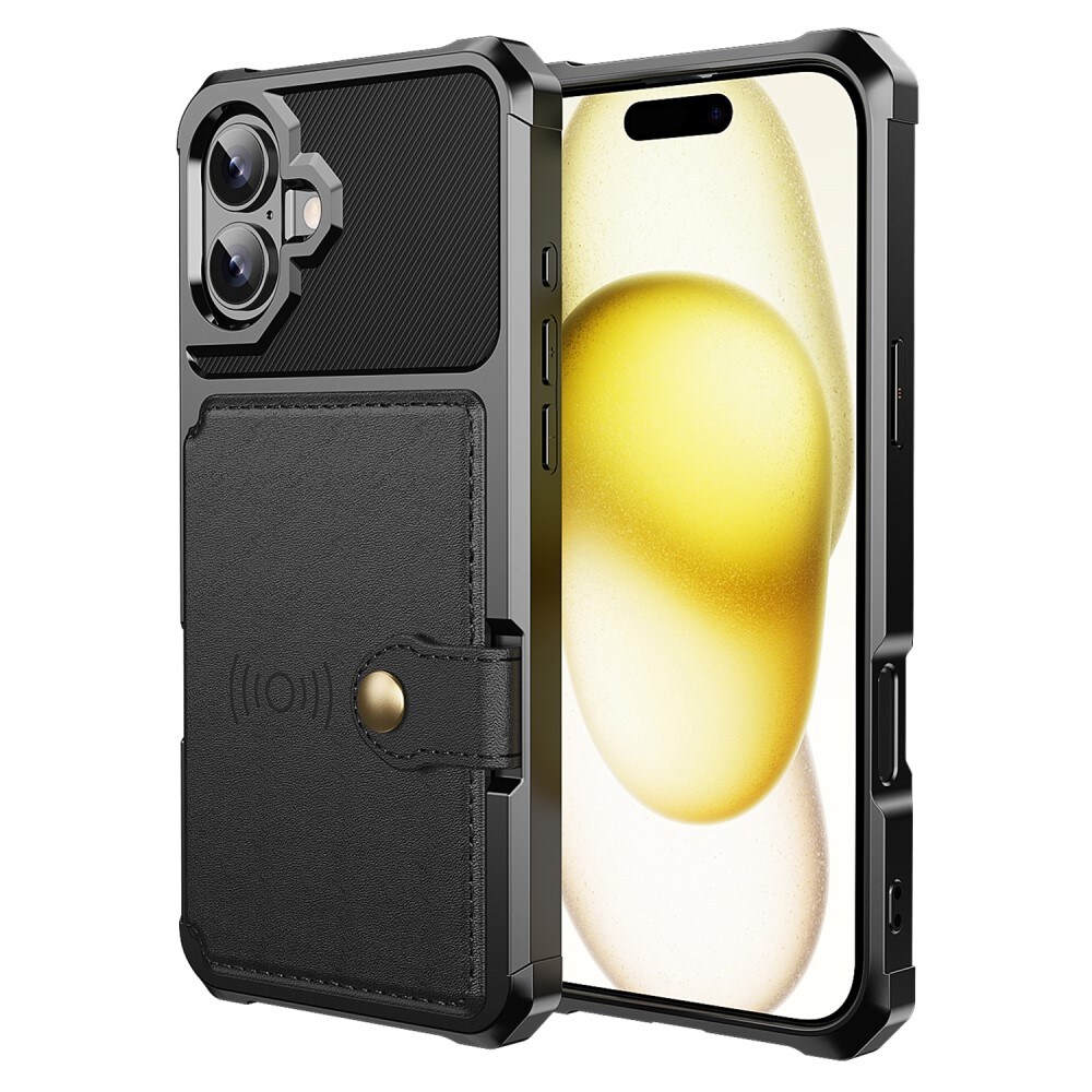iPhone 16 Plus Stødsikkert mobilcover med pung, Sort