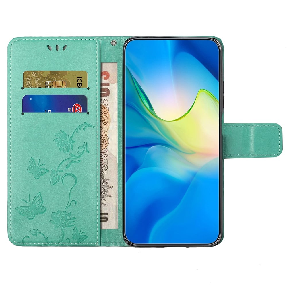 Motorola Moto G55 Mobiletui med sommerfugle, Grøn