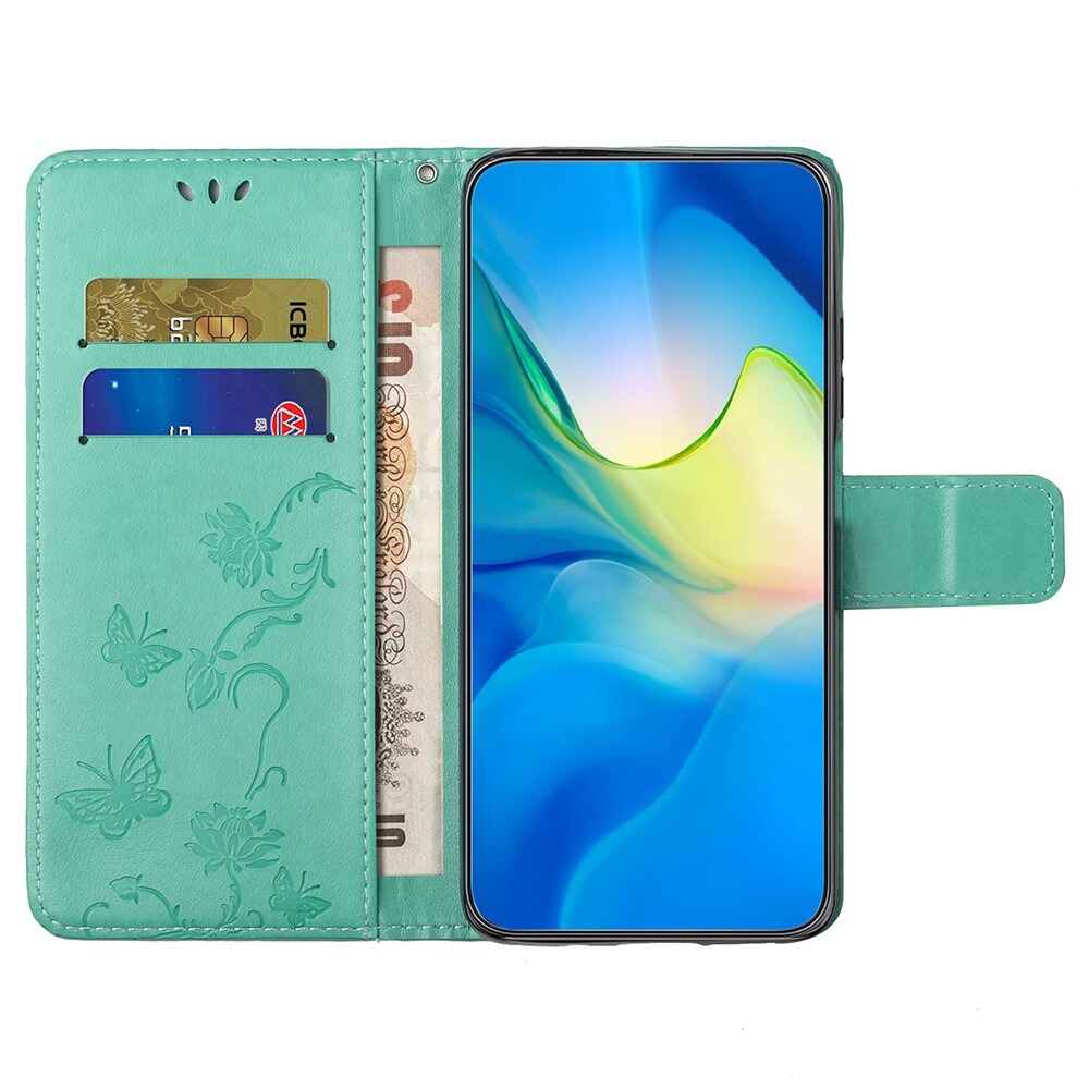 Motorola Moto G35 Mobiletui med sommerfugle, Grøn