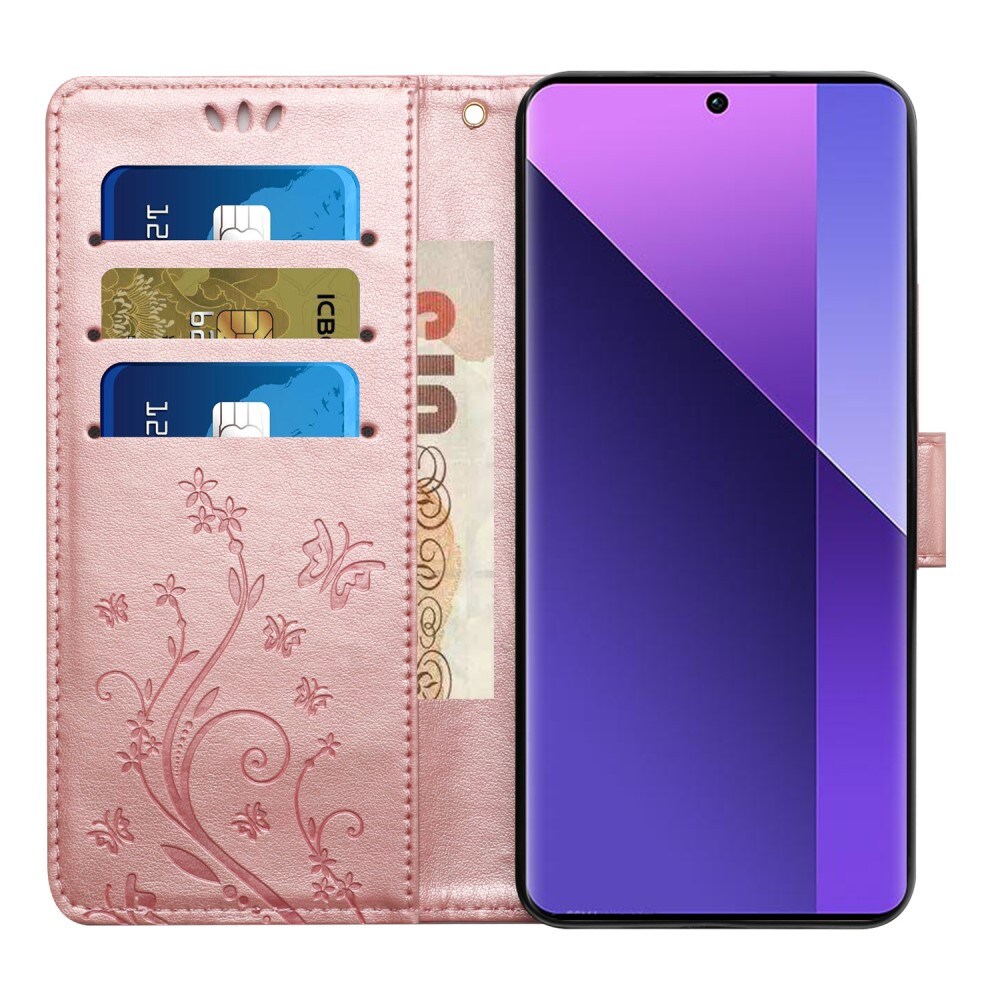 Xiaomi Redmi 14C Mobiletui med sommerfugle, Lyserød guld