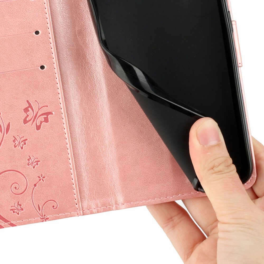 Xiaomi Redmi 14C Mobiletui med sommerfugle, Lyserød guld