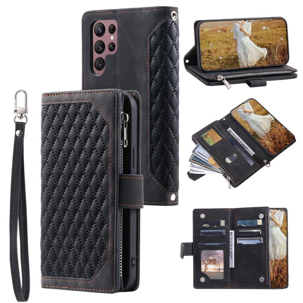 Samsung Galaxy S25 Ultra Quiltet pungtaske, Sort