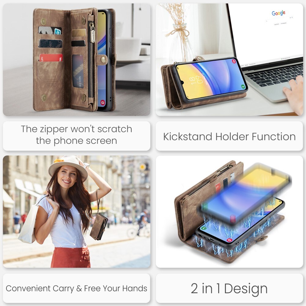 Samsung Galaxy A16 Rummeligt pungetui med mange kortholdere, Brun